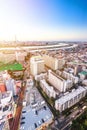 Panoramic modern city skyline bird eye aerial view with tokyo skytree under dramatic sunset glow and beautiful cloudy sky in Tokyo Royalty Free Stock Photo