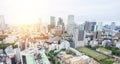 Panoramic modern city skyline bird eye aerial view from tokyo tower under dramatic sunrise and morning blue sky in Tokyo, Japan Royalty Free Stock Photo