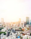 Panoramic modern city skyline bird eye aerial view from tokyo tower under dramatic sunrise and morning blue sky in Tokyo, Japan Royalty Free Stock Photo