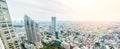 Panoramic modern city skyline bird eye aerial view under dramatic sun and morning blue cloudy sky in Tokyo, Japan Royalty Free Stock Photo