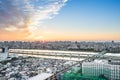 Panoramic modern city skyline bird eye aerial view under dramatic sunset glow in Tokyo, Japan Royalty Free Stock Photo