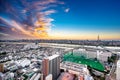 Panoramic modern city skyline bird eye aerial view under dramatic sunset glow in Tokyo, Japan Royalty Free Stock Photo