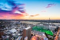 Panoramic modern city skyline bird eye aerial view under dramatic sunset glow in Tokyo, Japan Royalty Free Stock Photo