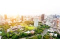 Panoramic modern city skyline bird eye aerial view with zojo-ji temple shrine in Tokyo, Japan Royalty Free Stock Photo