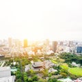 Panoramic modern city skyline bird eye aerial view with zojo-ji temple shrine in Tokyo, Japan Royalty Free Stock Photo