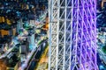 Panoramic modern city urban skyline bird eye aerial view under sun & blue sky in Tokyo, Japan