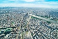 Panoramic modern city urban skyline bird eye aerial view under sun & blue sky in Tokyo, Japan Royalty Free Stock Photo