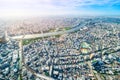 Panoramic modern city urban skyline bird eye aerial view under sun & blue sky in Tokyo, Japan Royalty Free Stock Photo