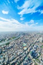 Panoramic modern city urban skyline bird eye aerial view under sun & blue sky in Tokyo, Japan Royalty Free Stock Photo