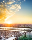 Panoramic modern cityscape building bird eye aerial view with Mount Fuji under sunrise and morning blue bright sky in Tokyo,Japan Royalty Free Stock Photo