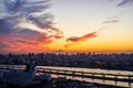 Panoramic modern cityscape building bird eye aerial view with Mount Fuji under sunrise and morning blue bright sky in Tokyo,Japan Royalty Free Stock Photo