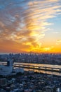 Panoramic modern cityscape building bird eye aerial view with Mount Fuji under sunrise and morning blue bright sky in Tokyo,Japan Royalty Free Stock Photo