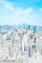 Panoramic modern cityscape building view of Nagoya, Japan. mix hand drawn sketch illustration