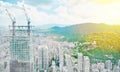 Panoramic modern cityscape building view of Taipei, Taiwan. mix hand drawn sketch illustration