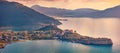 Panoramic morning cityscape of Pischina Salida resort. Colorful summer view from Caccia cape of Sardinia island, Italy, Europe.