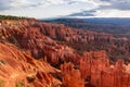 Panoramic morning sunrise view on sandstone rock formations on Navajo Rim hiking trail in Bryce Canyon National Park, Utah Royalty Free Stock Photo