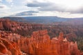 Panoramic morning sunrise view on sandstone rock formations on Navajo Rim hiking trail in Bryce Canyon National Park, Utah Royalty Free Stock Photo