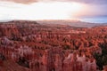 Panoramic morning sunrise view on sandstone rock formations on Navajo Rim hiking trail in Bryce Canyon National Park, Utah Royalty Free Stock Photo