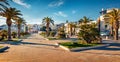 Panoramic morning view of central park of Vieste town. Sunny summer scene of Apulia, Italy, Europe. Traveling concept background