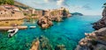 Panoramic morning view of famous Fort Bokar in city of Dubrovnik. Bright summer seascape of Adriatic sea, Croatia, Europe. Royalty Free Stock Photo