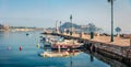 Panoramic morning view of Kerkira town with old Venetian fortress on background. Sunny summer seascape of Ionian Sea, Corfu island Royalty Free Stock Photo