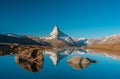 Panoramic morning view of Lake Stellisee with the Matterhorn Cervino Peak in the background. Impressive autumn scene of Royalty Free Stock Photo