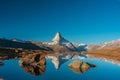 Panoramic morning view of Lake Stellisee with the Matterhorn Cervino Peak in the background. Impressive autumn scene of Royalty Free Stock Photo