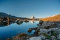 Panoramic morning view of Lake Stellisee with the Matterhorn Cervino Peak in the background. Impressive autumn scene of Royalty Free Stock Photo