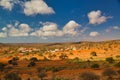 Panoramic Moroccan landscape with hills and cactuses Royalty Free Stock Photo