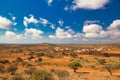 Panoramic Moroccan landscape with hills and cactuses Royalty Free Stock Photo