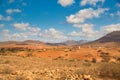 Panoramic Moroccan landscape with hills and cactuses Royalty Free Stock Photo
