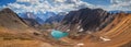 Panoramic mountain landscape, Altai. Lake in a deep gorge, colored rocks Royalty Free Stock Photo
