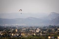Panoramic of a mountain with a parapent Royalty Free Stock Photo