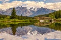 Panoramic Mountain Reflections On A Park Lake Royalty Free Stock Photo
