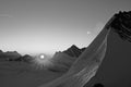 Panoramic mountain view from Europes highest alpin hut in the siwss alps