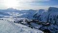 Panoramic mountain view, network of lifts and Les Arcs 2000 Royalty Free Stock Photo