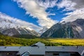 Panoramic mountain views in Mount Cook National Park of New Zealand Royalty Free Stock Photo