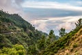 Panoramic mountains view from Eira do Serrado viewpoint on Madeira Island Portugal Royalty Free Stock Photo