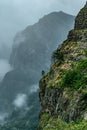 Panoramic mountains view from Eira do Serrado viewpoint on Madeira Island Portugal Royalty Free Stock Photo