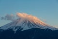Panoramic Mt Fuji Kawaguchiko lake, Japan landscape in sunset day time in blue sky background concept for fujisan japanese nature Royalty Free Stock Photo