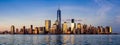 Panoramic of New York City Financial District skyscrapers at sunset Royalty Free Stock Photo