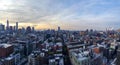 Panoramic New York City skyline view as dusk falls on the buildings of Manhattan Royalty Free Stock Photo