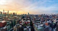 Panoramic New York City skyline view as dusk falls on the buildings of Manhattan Royalty Free Stock Photo