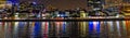 Panoramic night city landscape, Boat Quay, Singapore