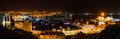 Panoramic night picture of Mindelo city in twilight. Port town with many boats in the lagoon on the Cape Verde, Sao Royalty Free Stock Photo