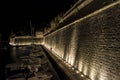 Panoramic night shot of an illuminated brick wall at the Land Gate in Zadar Croatia Royalty Free Stock Photo