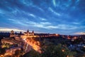 Night view of ancient fortress castle in Kamianets-Podilskyi, Khmelnytskyi Region, Ukraine. Old ÃÂastle photo on a Royalty Free Stock Photo