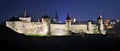 Panoramic  night view of ancient fortress castle in Kamianets-Podilskyi, Khmelnytskyi Region, Ukraine. Old castle photo on a Royalty Free Stock Photo