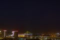 Panoramic night view on Belgrade, Beograd in Serbian, or river Danube and Sava and its bridges and old but also new part of town Royalty Free Stock Photo