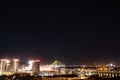 Panoramic night view on Belgrade, Beograd in Serbian, or river Danube and Sava and its bridges and old but also new part of town Royalty Free Stock Photo